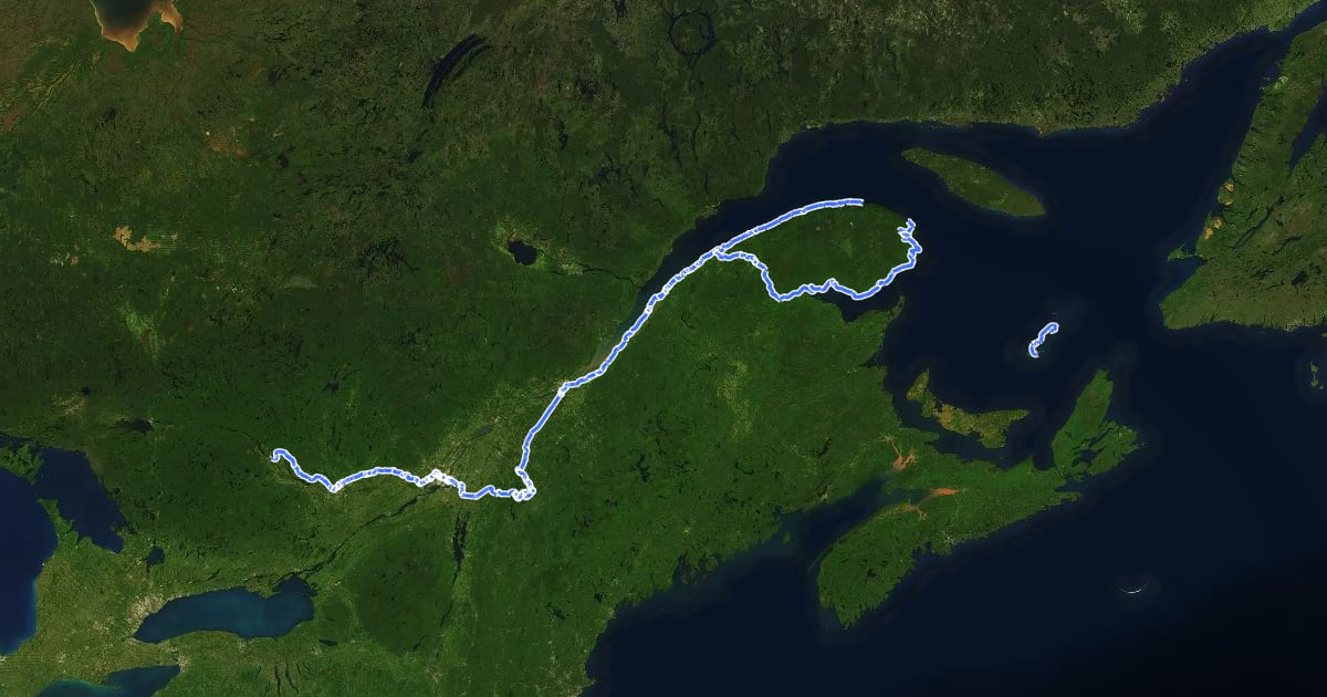 Маршрут Route Verte 1 на спутниковом снимке