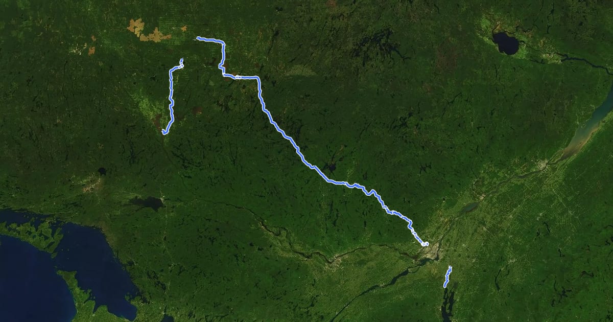 Маршрут Route Verte 2 на спутниковом снимке
