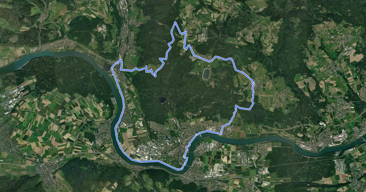 Маршрут RouteWT 1 - Rhein-Wälder-Tour на спутниковом снимке