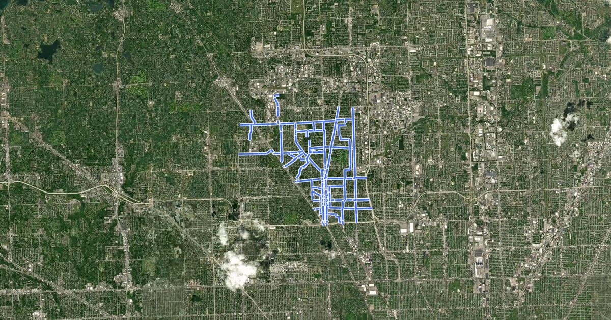 Маршрут Royal Oak Bike Route на спутниковом снимке