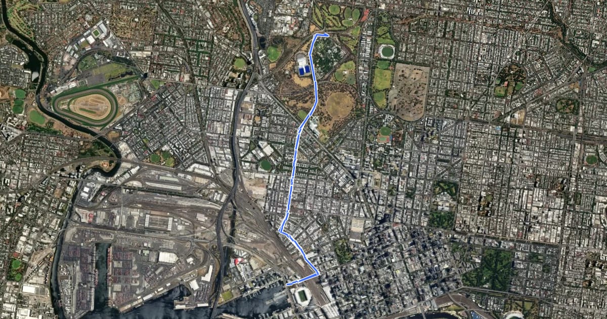 Маршрут Royal Park to Docklands на спутниковом снимке
