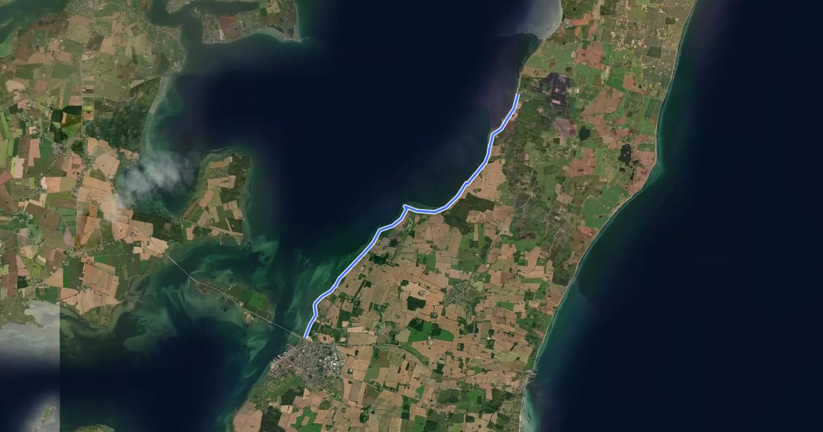 Маршрут Rudkøbing - Korsebølle на спутниковом снимке