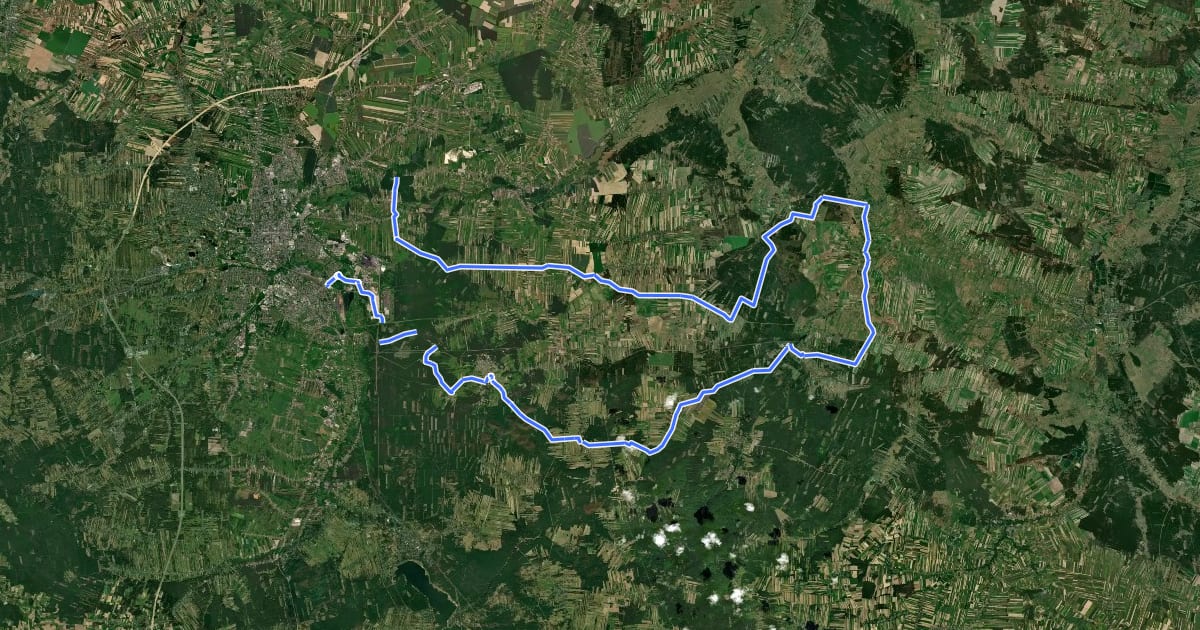 Маршрут Rudniki - Częstochowa-Raków PKP на спутниковом снимке