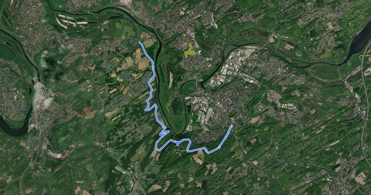 Маршрут Ruhrhöhenweg (Essen - Hattingen) на спутниковом снимке