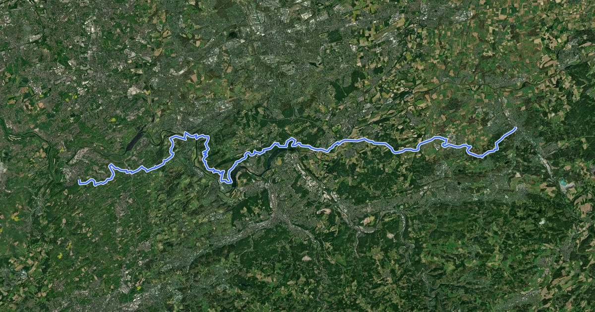 Маршрут Ruhrhöhenweg (Hattingen - Menden) на спутниковом снимке