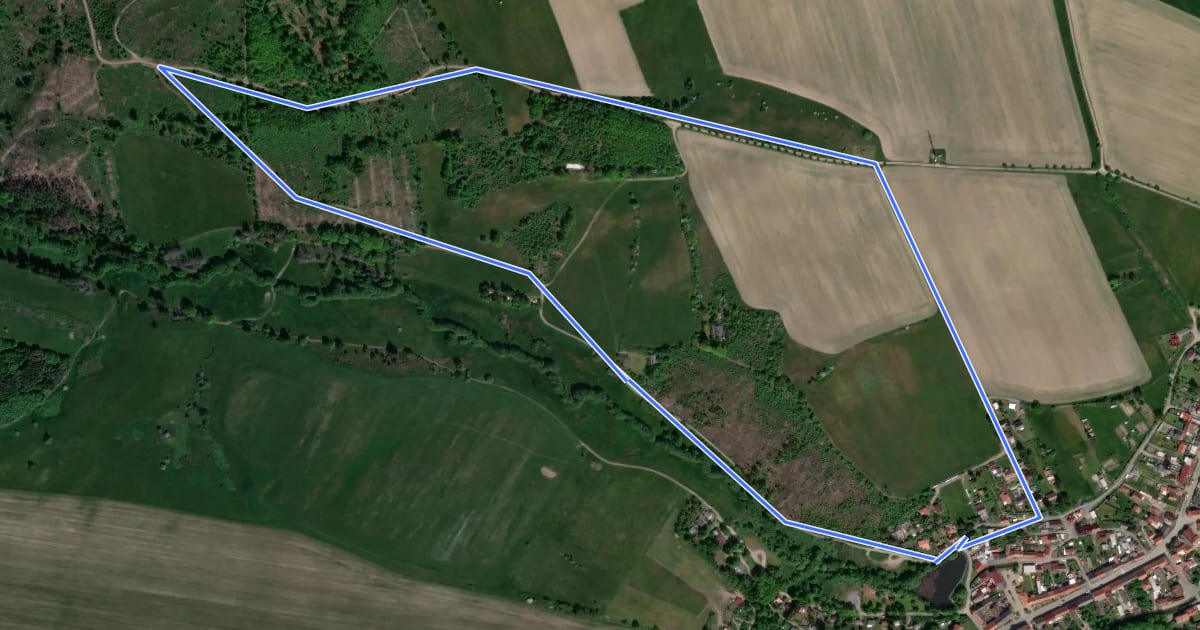 Маршрут Rundwanderweg 1 Güntersberge (Kuhlagerrundweg) на спутниковом снимке