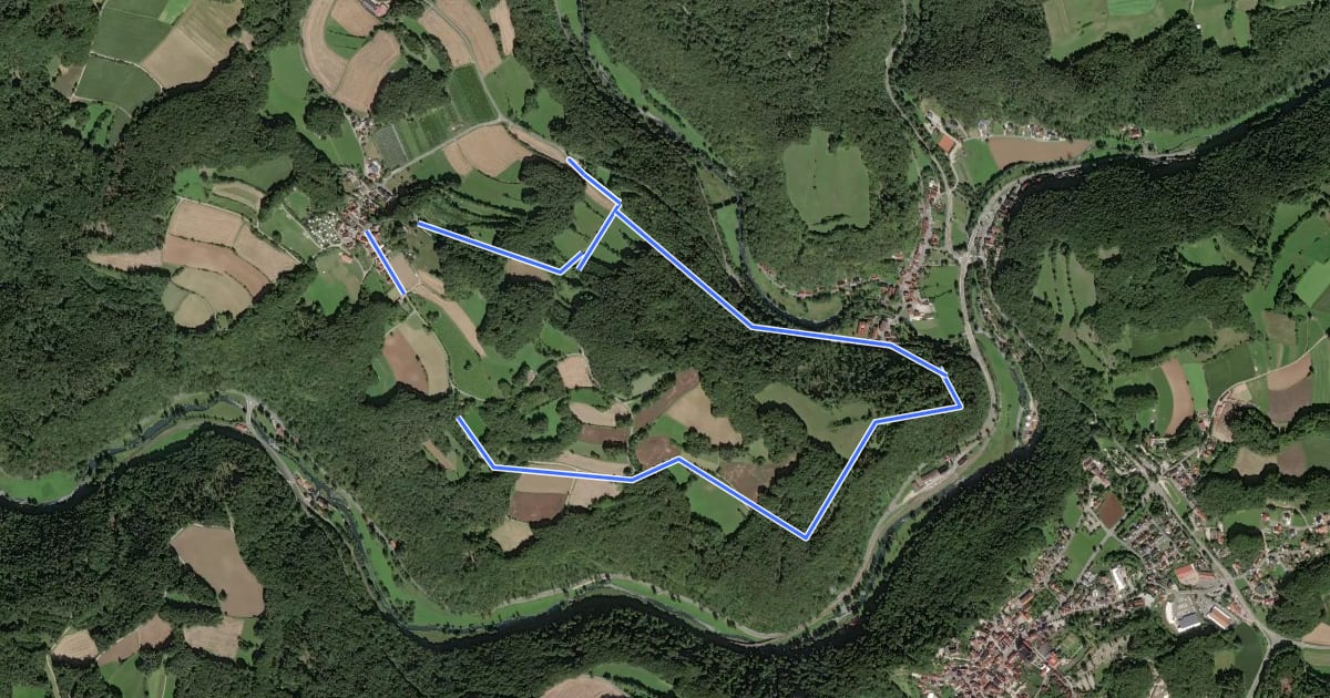 Маршрут Rundwanderweg Behringersmühle-Moritz "Bistumsweg" на спутниковом снимке