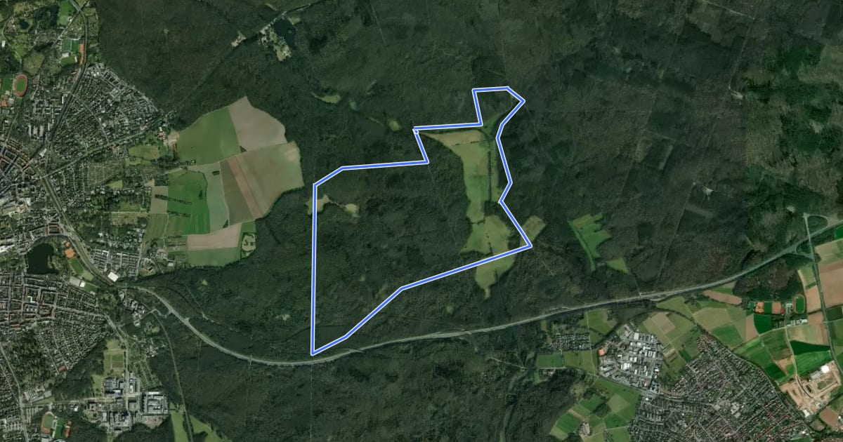Маршрут Rundwanderweg Darmstadt 4: Scheftheimer-Wiesen-Weg на спутниковом снимке