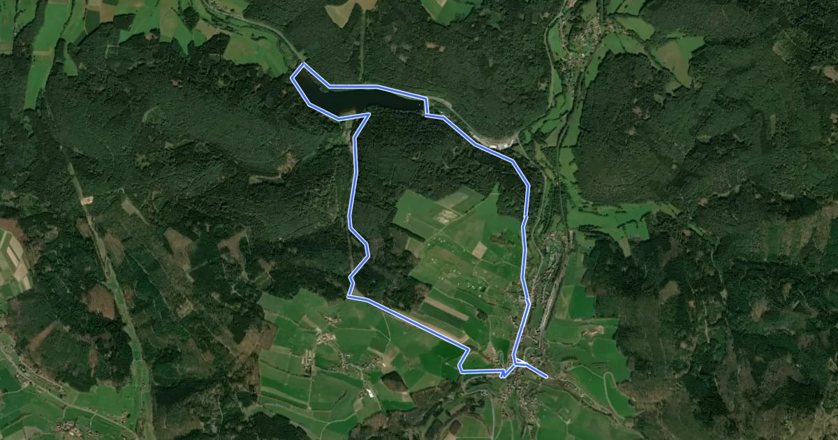 Маршрут Rundwanderweg Hetzbach 1: Marbach-Stausee-Weg на спутниковом снимке