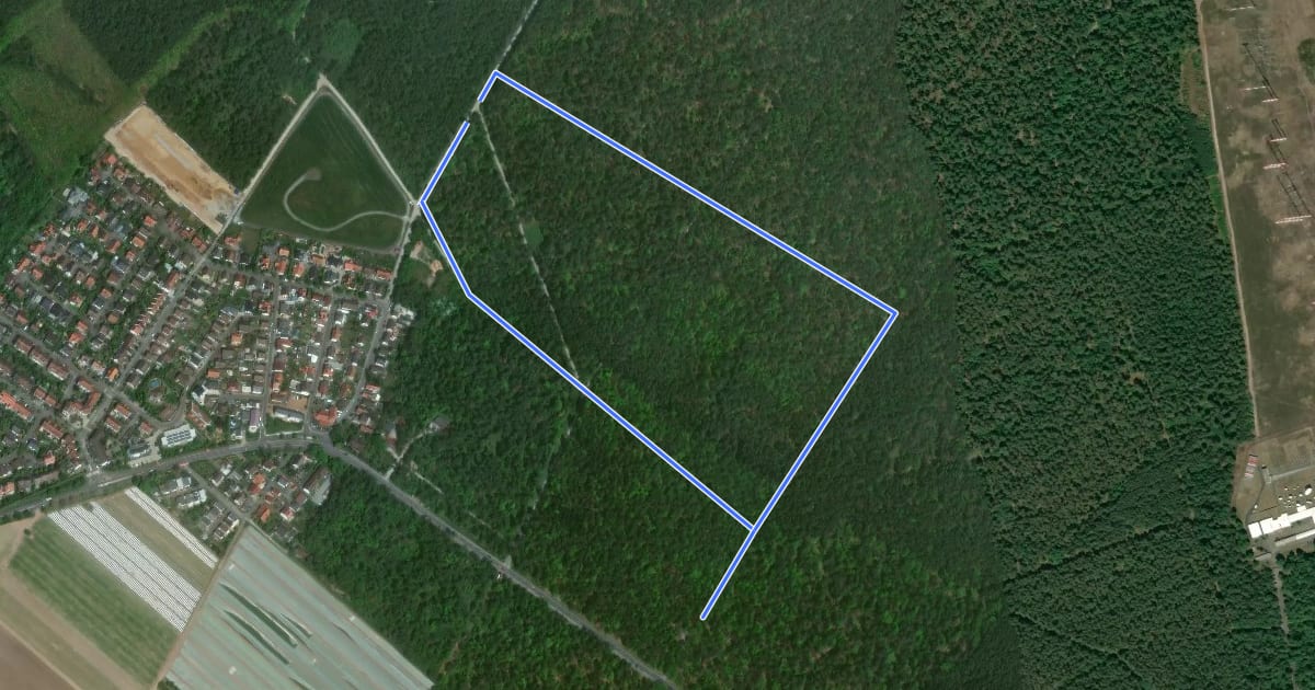 Маршрут Rundwanderweg Lampertheim Pechofen 1: Wildbahnschneisen-Weg на спутниковом снимке