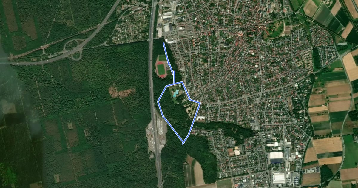 Маршрут Rundwanderweg Lorsch Hügeltränke 1: Schwimmbad-Weg на спутниковом снимке