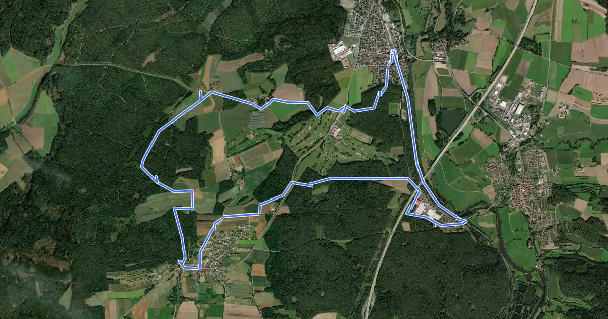 Маршрут Rundwanderweg Luhe-Wildenau на спутниковом снимке