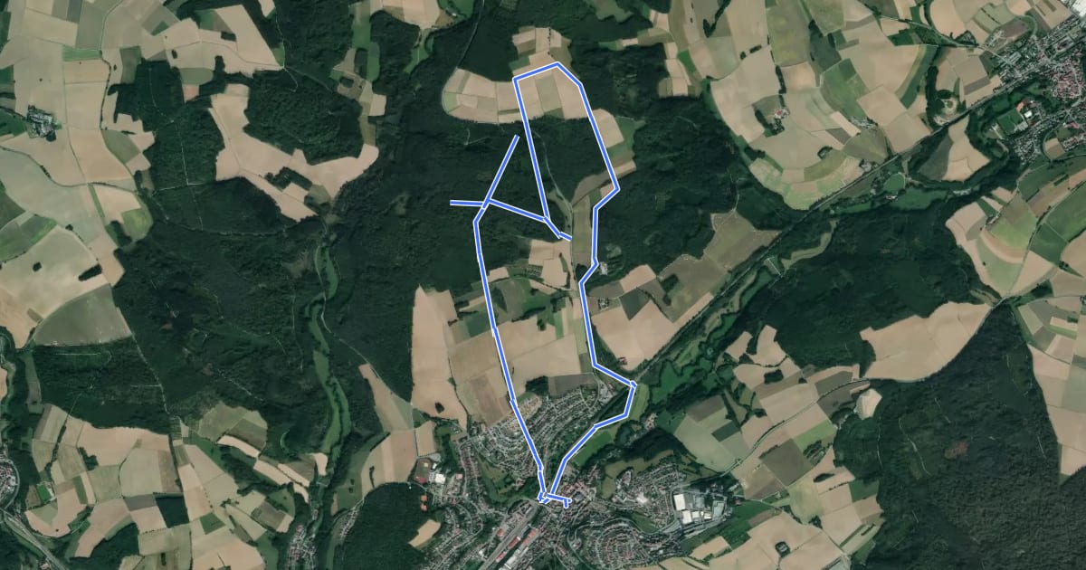 Маршрут Rundwanderweg Osterburken 1: Nördlicher Limespark-Weg на спутниковом снимке