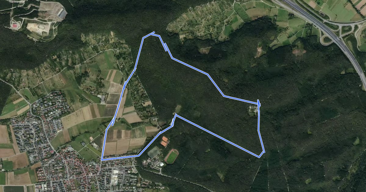 Маршрут Rundwanderweg Schaf Warmbronn на спутниковом снимке