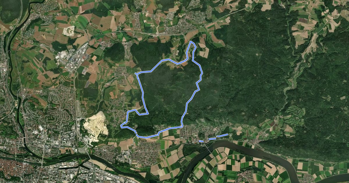 Маршрут Rundwanderwege bei Donaustauf (Grüner Punkt) на спутниковом снимке
