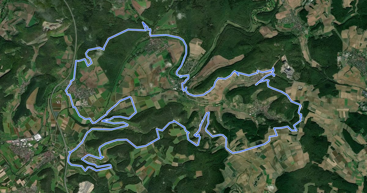 Маршрут Rundweg 12 Weinbergrunde - Aura a.d. Saale - Rhön на спутниковом снимке