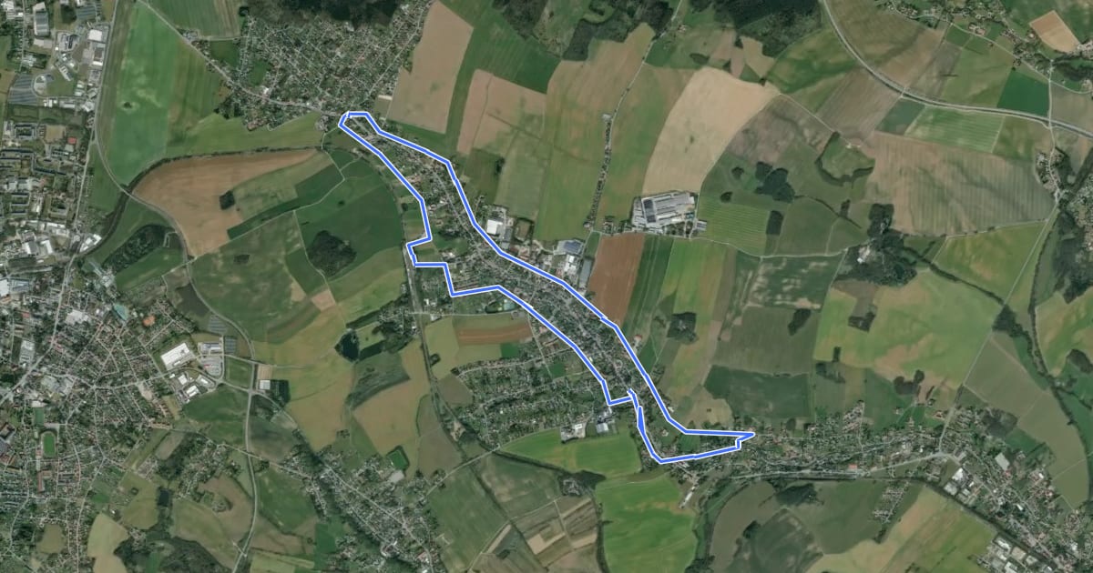 Маршрут Rundweg Eibau (grüner Strich) на спутниковом снимке