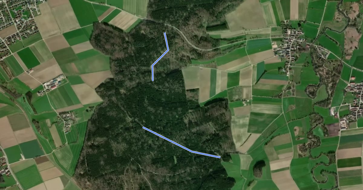 Маршрут Rundweg Ichenhausen, hellblau на спутниковом снимке