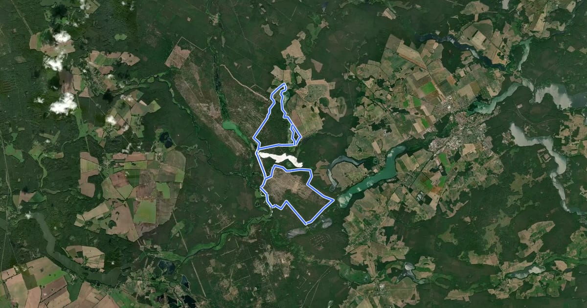 Маршрут Rundweg Kleine Schorfheide на спутниковом снимке