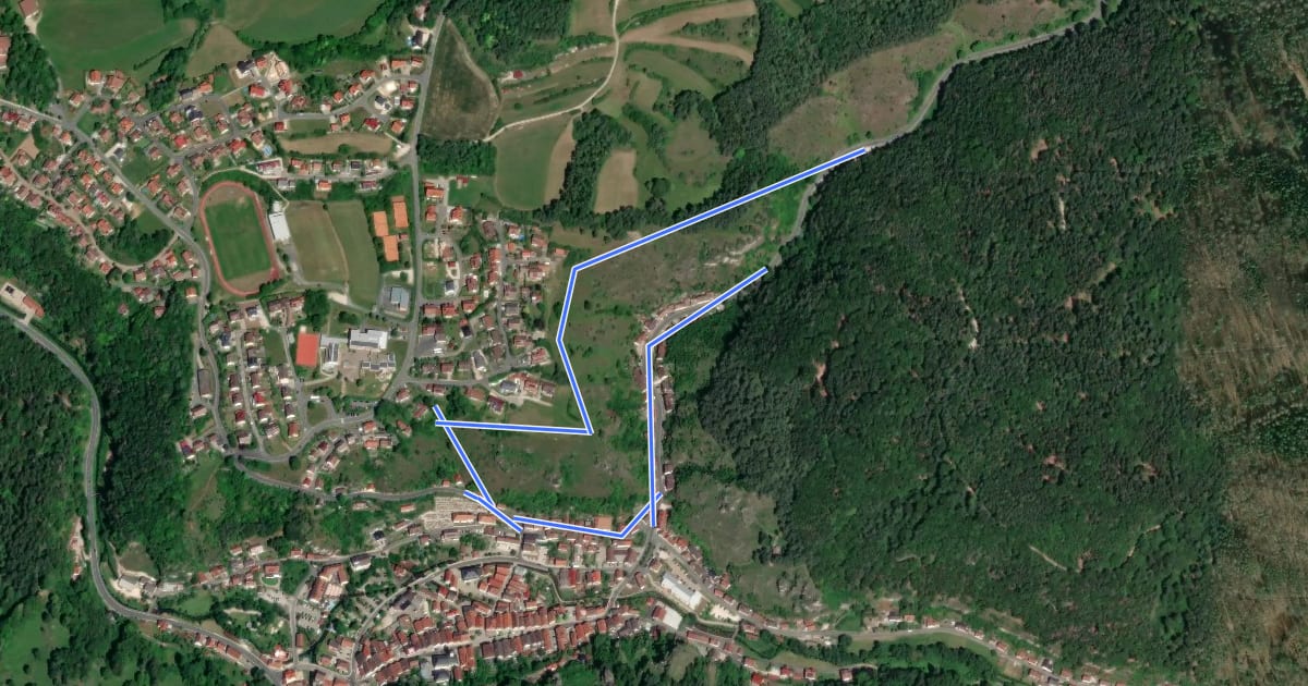 Маршрут Rundweg Pottenstein Schwalbenloch на спутниковом снимке