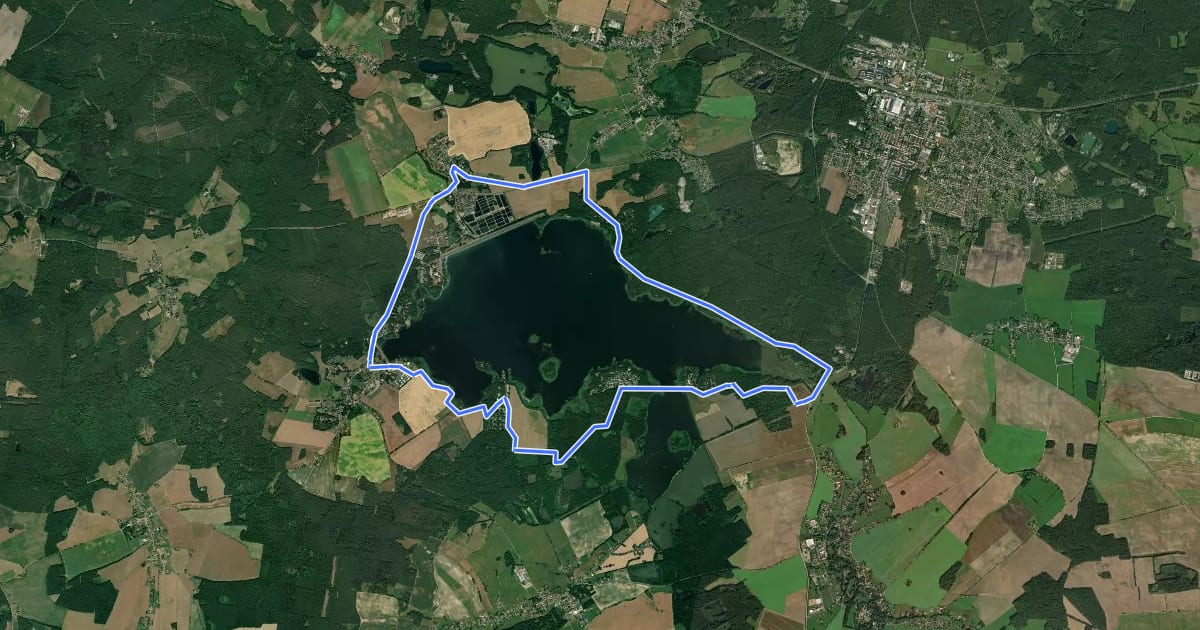 Маршрут Rundweg Talsperre Quitzdorf (gelber Strich) на спутниковом снимке
