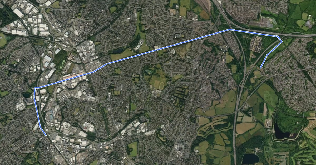 Маршрут Rushall Junction to Ryders Green Locks на спутниковом снимке