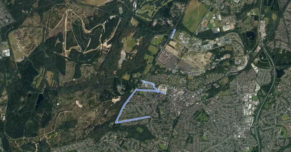 Маршрут Rushmoor cycle network (Aldershot) на спутниковом снимке