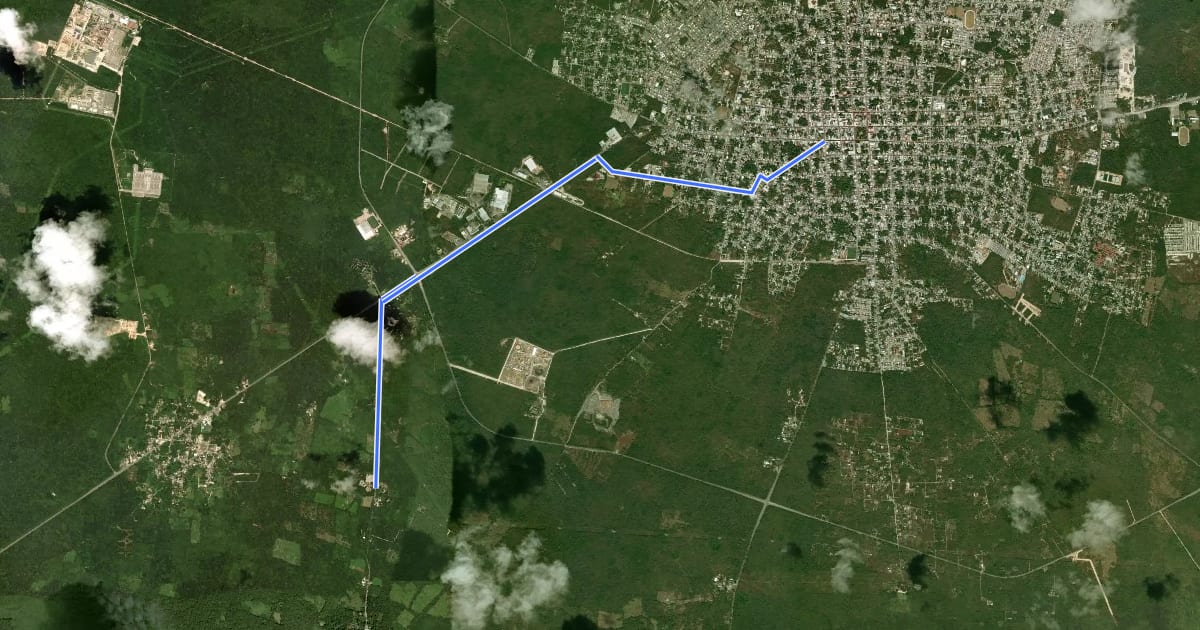 Маршрут Ruta a Cenote X-Keken y Samulá на спутниковом снимке