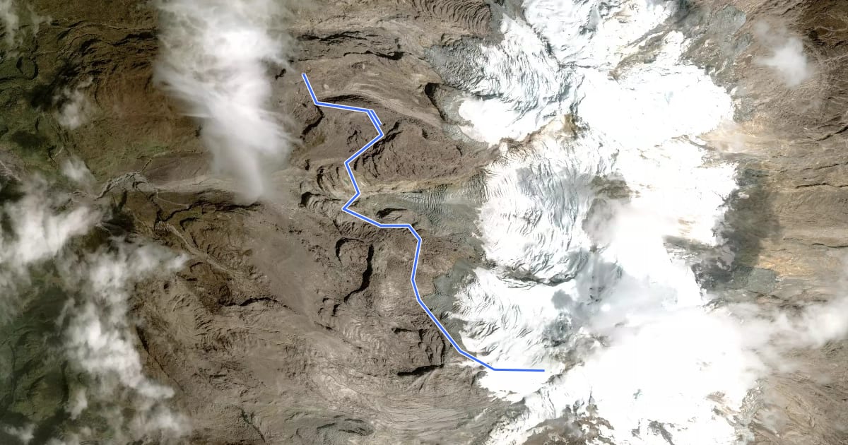 Маршрут Ruta al Pico Central на спутниковом снимке
