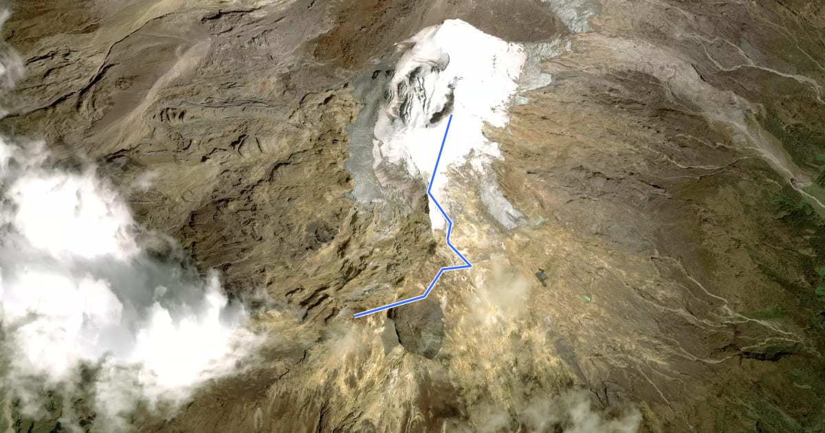 Маршрут Ruta al Pico Sur Volcán d. Huila на спутниковом снимке