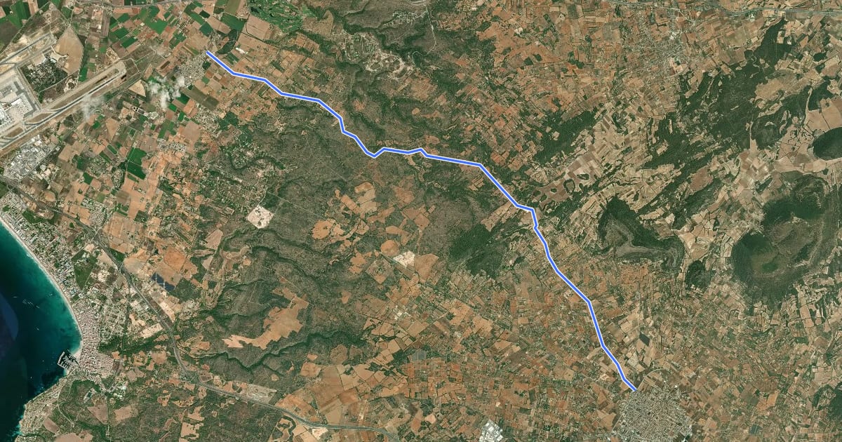 Маршрут Ruta Cicloturística - Plata de Palma-Llucmajor на спутниковом снимке