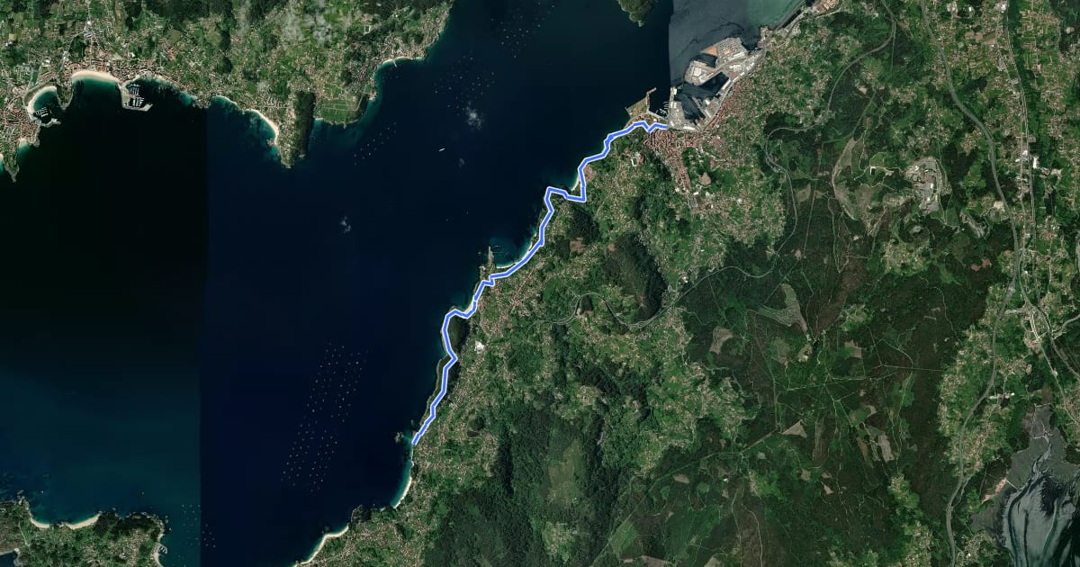 Маршрут Ruta das Praias (Sendeiro Azul) на спутниковом снимке