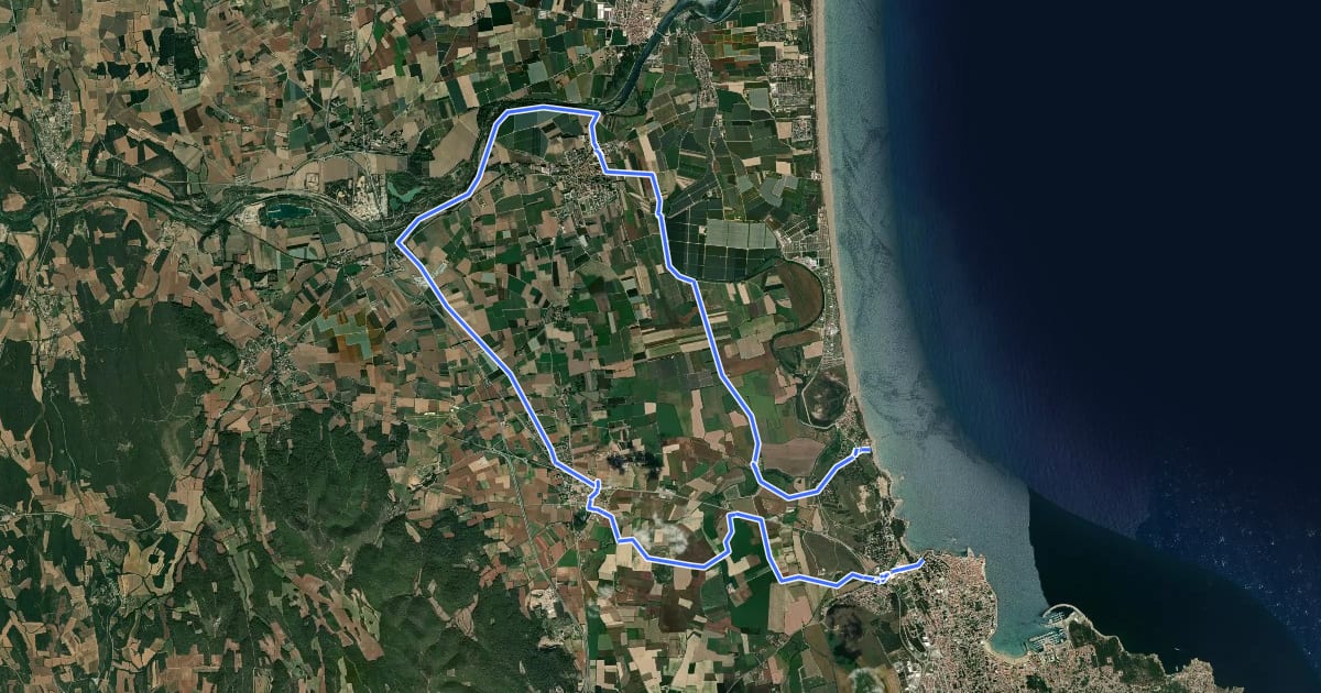 Маршрут Ruta de l'Escala - Empúries al Fluvià на спутниковом снимке