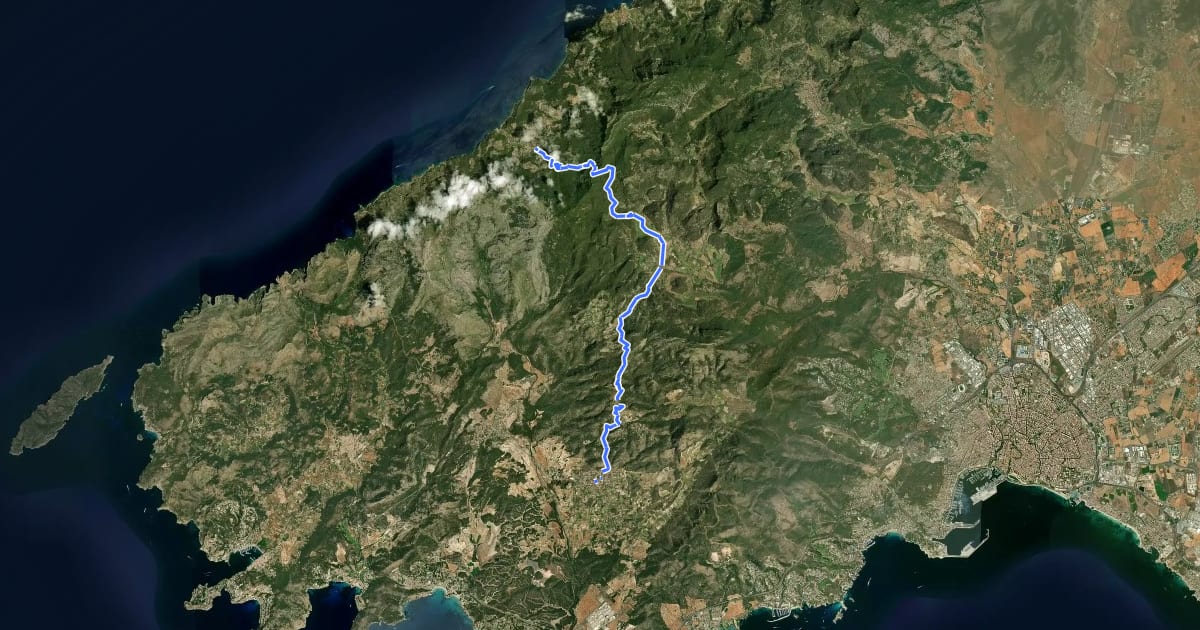 Маршрут Ruta de Pedra en Sec: Variant 2 Galatzó: stretch Calvià-Estellencs на спутниковом снимке