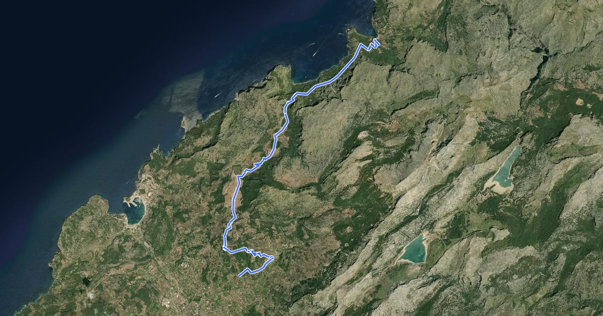 Маршрут Ruta de Pedra en Sec: Variant 6 Sa Costera: stretch Binibassí - Cala Tuent на спутниковом снимке