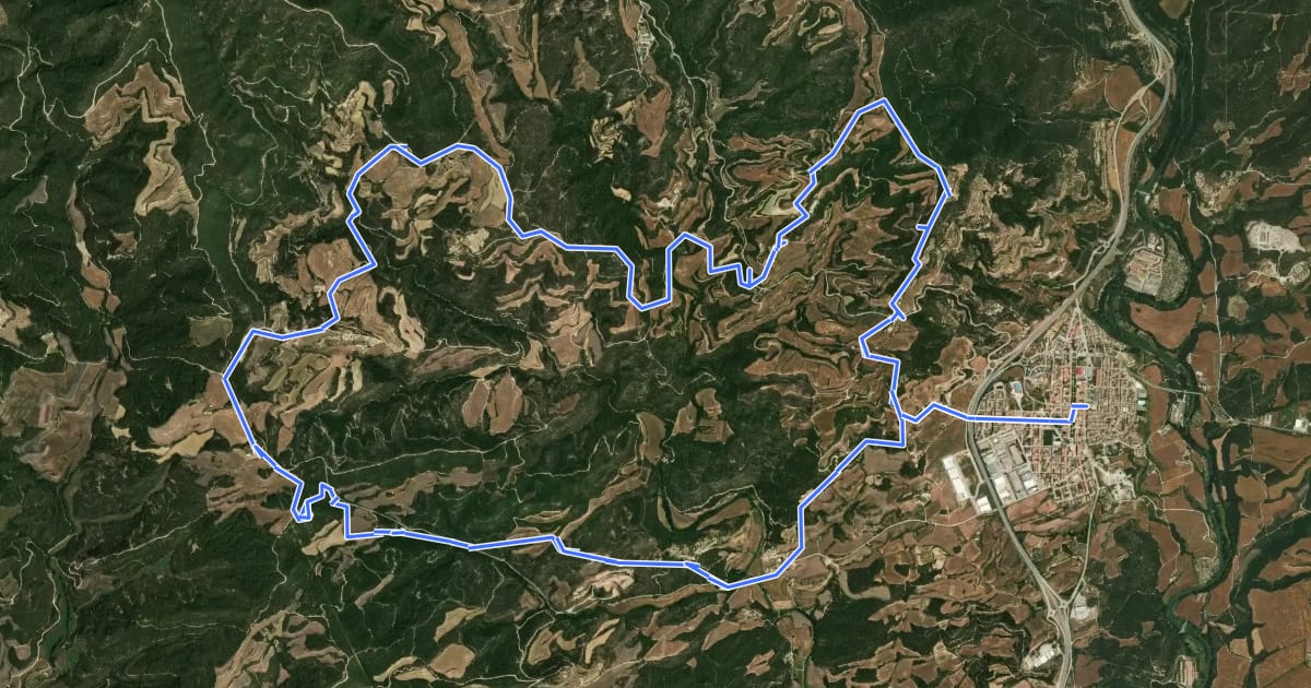 Маршрут Ruta del romànic XV.1 – Sant Cugat del Racó i Navàs на спутниковом снимке
