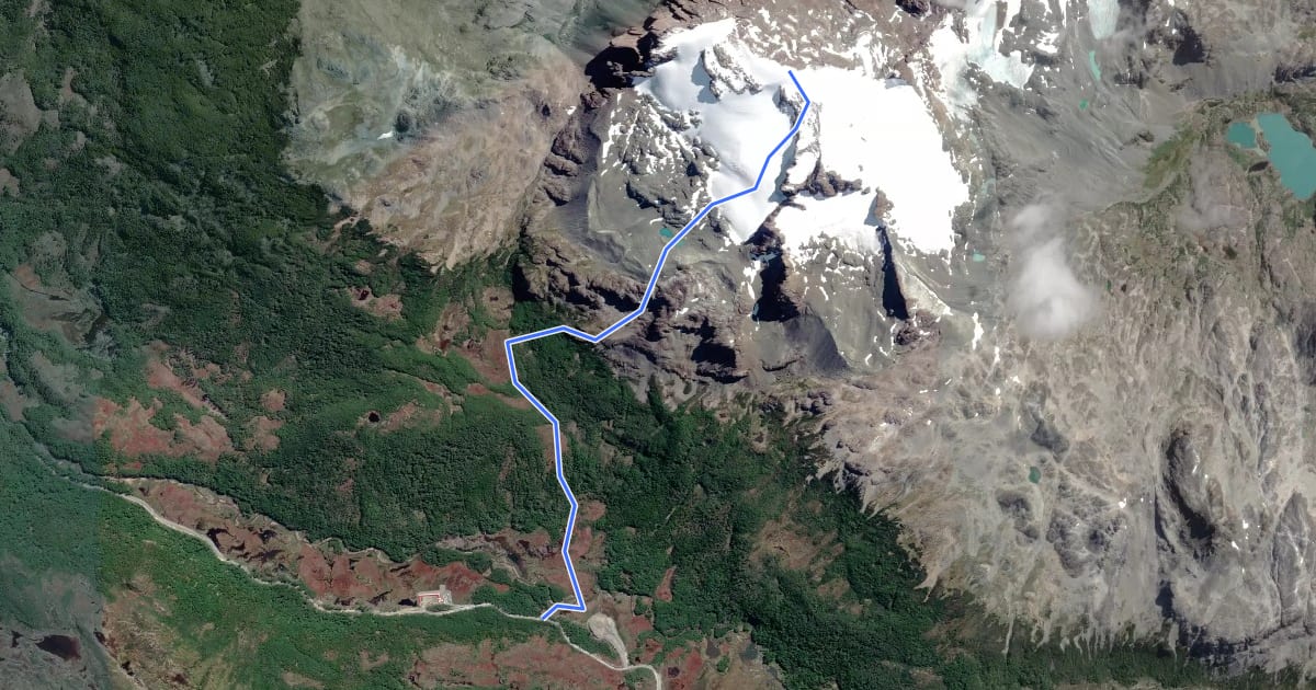 Маршрут ruta normal cerro Catalán на спутниковом снимке
