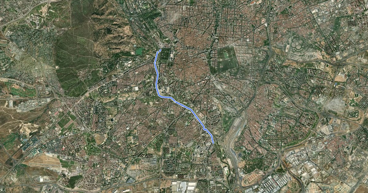 Маршрут Ruta Verde 05 Madrid Río на спутниковом снимке