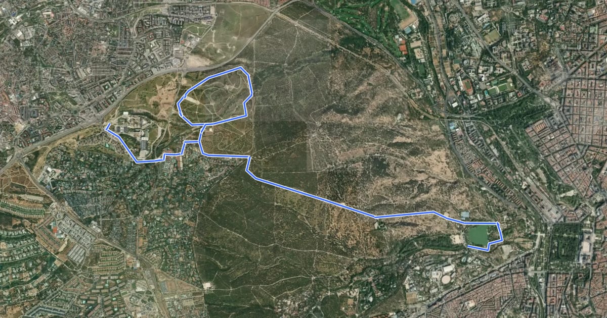 Маршрут Ruta Verde 5.2 Parque Forestal Adolfo Suárez - Casa de Campo на спутниковом снимке