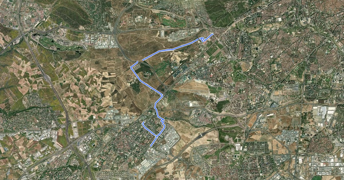 Маршрут Ruta Verde 5.5 Colonia Jardín - Cuatro Vientos - Alcorcón на спутниковом снимке