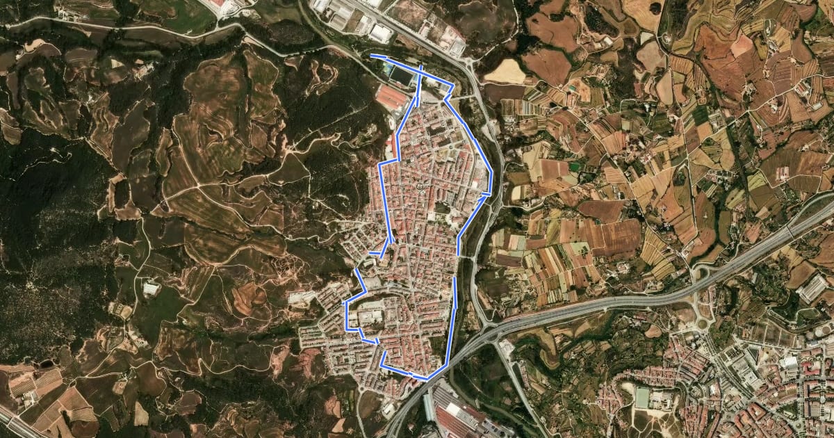 Маршрут Rutes d'aigua i secà 6: Retalls d'història a l'espai urbà на спутниковом снимке