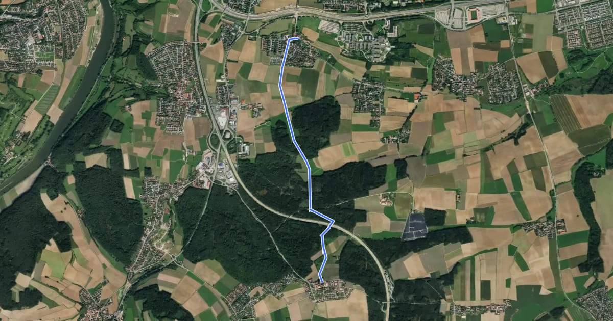 Маршрут S 08 Regensburg-Graß - Hohengebraching (Rotes Dreieck) на спутниковом снимке