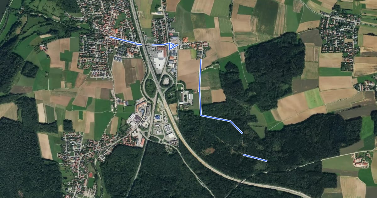 Маршрут S 18 Pentling - Mariengrotte (Grünes Rechteck) на спутниковом снимке