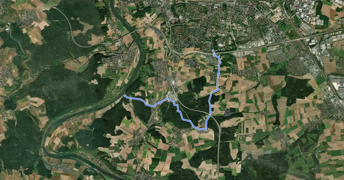Маршрут S 21 Regensburg-Neuprüll - Unterirading [Walba] (Grünes Rechteck) на спутниковом снимке