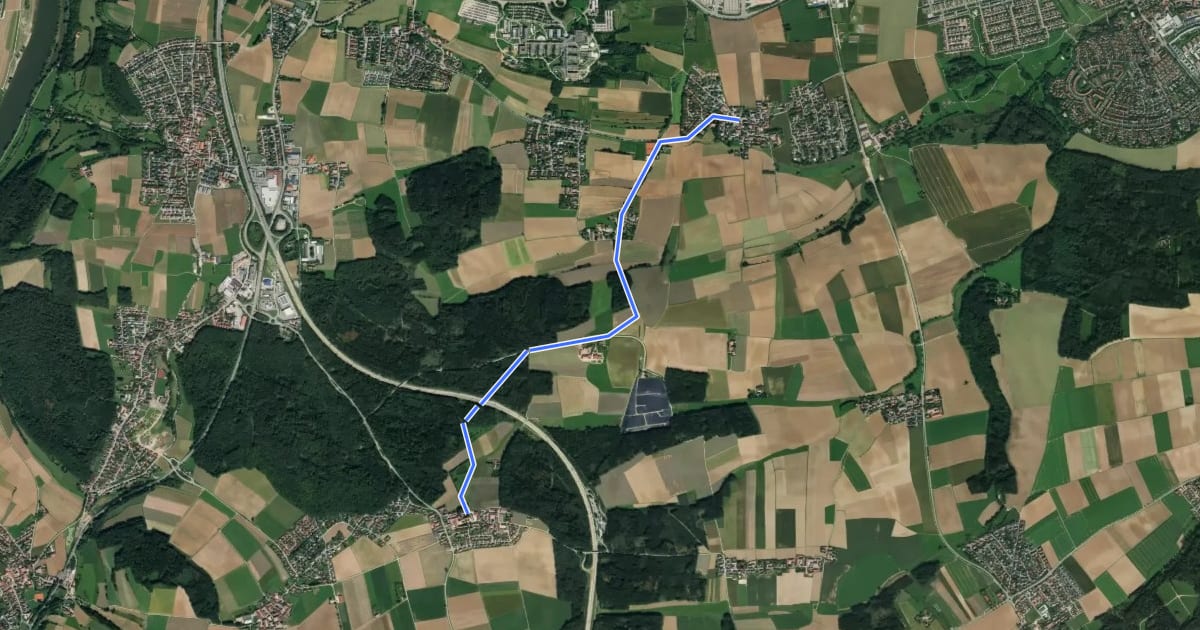 Маршрут S 22 Oberisling - Hohengebraching (Rotes Rechteck) на спутниковом снимке