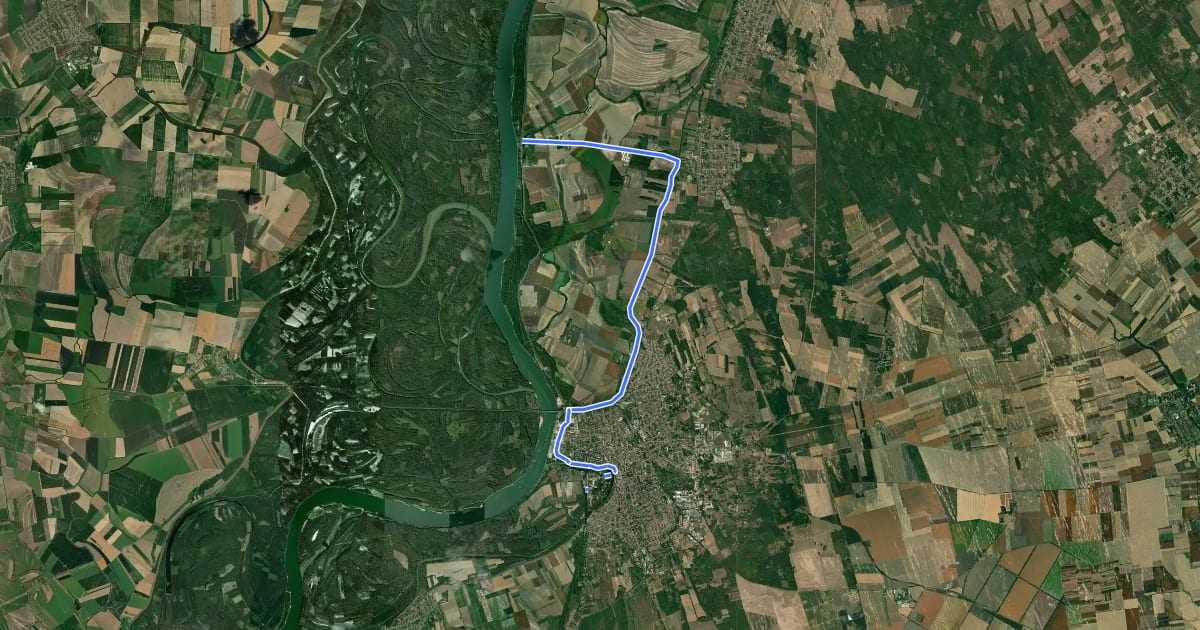 Маршрут S (Baja, Petőfi-sziget – Baja, Duna híd – Érsekcsanád, Duna-part) на спутниковом снимке