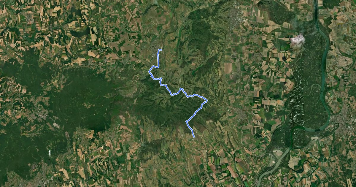 Маршрут S (Bonyhád – Kishidas, bej. út – Berekaljapuszta – Széplaki magaslat – Zsibriki-halastó – Bátaapát – Mórágy – Dunántúli-erdő – Hármaskúti-rész – Véménd) на спутниковом снимке
