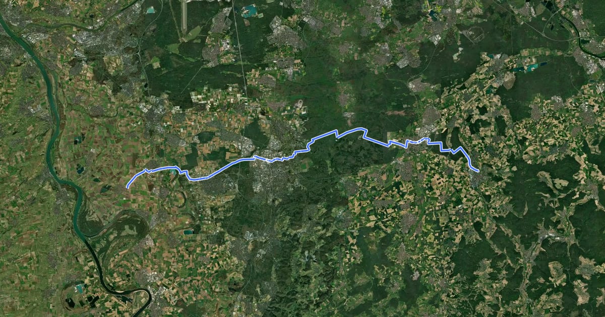 Маршрут Südhessen-Route 18 на спутниковом снимке