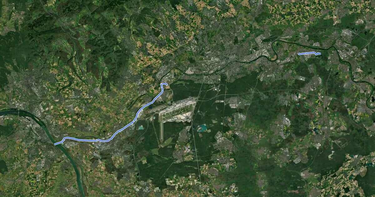 Маршрут Südhessen-Route 2 на спутниковом снимке