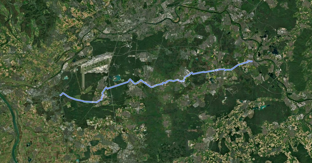 Маршрут Südhessen-Route 8 на спутниковом снимке